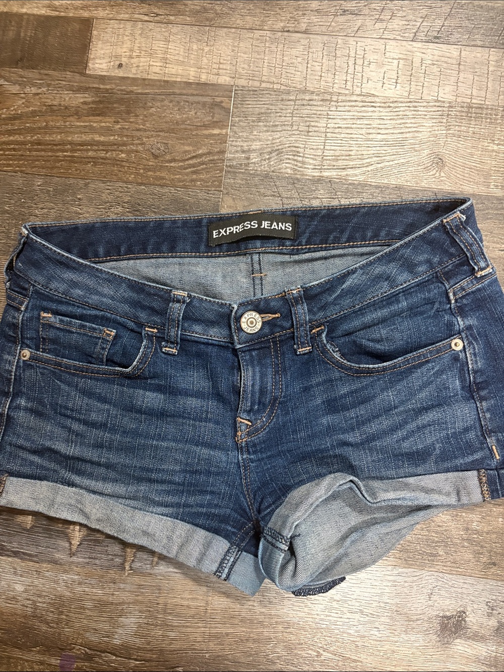 Express Dark Blue Rolled Hem Denim Shorts